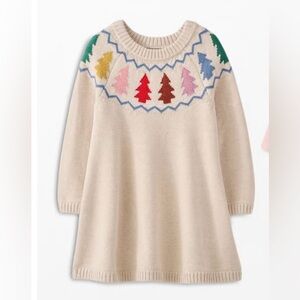 Hanna Andersson Cream Sweater Dress with Colorful Tree Design